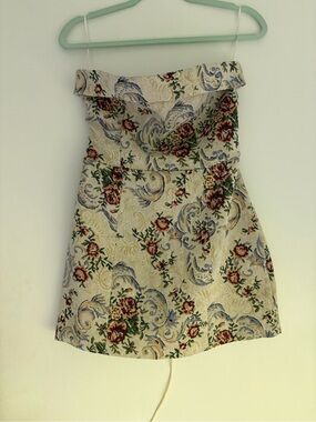 Edikted Strapless Cream Floral Jacquard Mini Dress